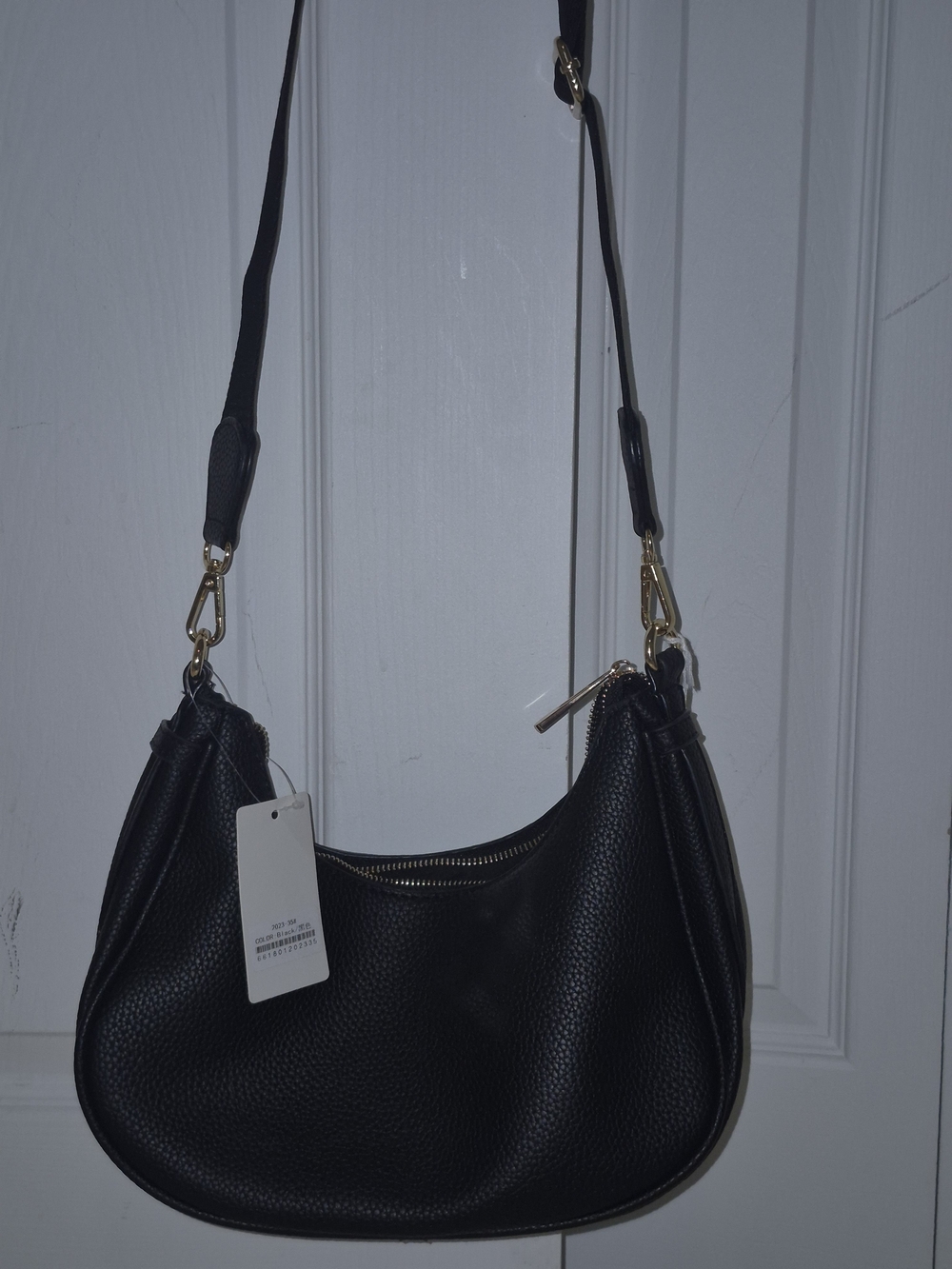 Cute Black Pebbled Leather Shoulder Bag with Gold Hardware